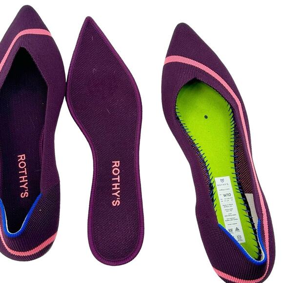 Rothy’s The Point Toe Ballet Flat Slip-On in Maroon Neon Stripe Size W10 - Picture 6 of 6